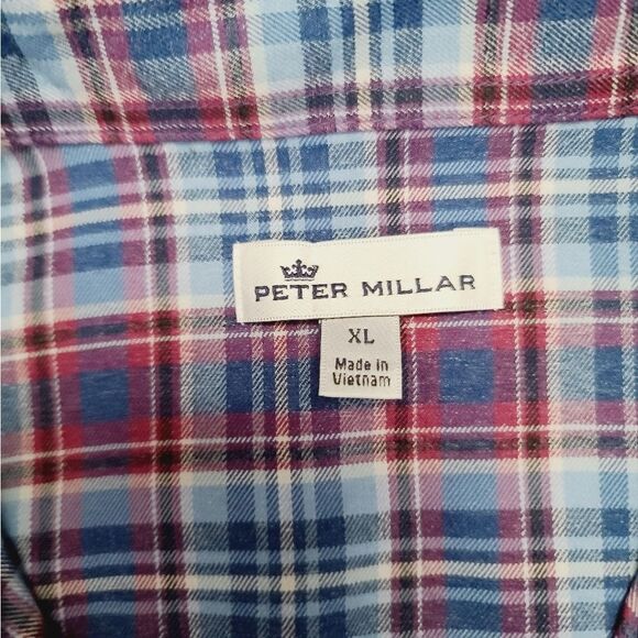 Peter Millar Lawlar Performance Check Flannel Woven Button Down Shirt Red Blue - Picture 2 of 12